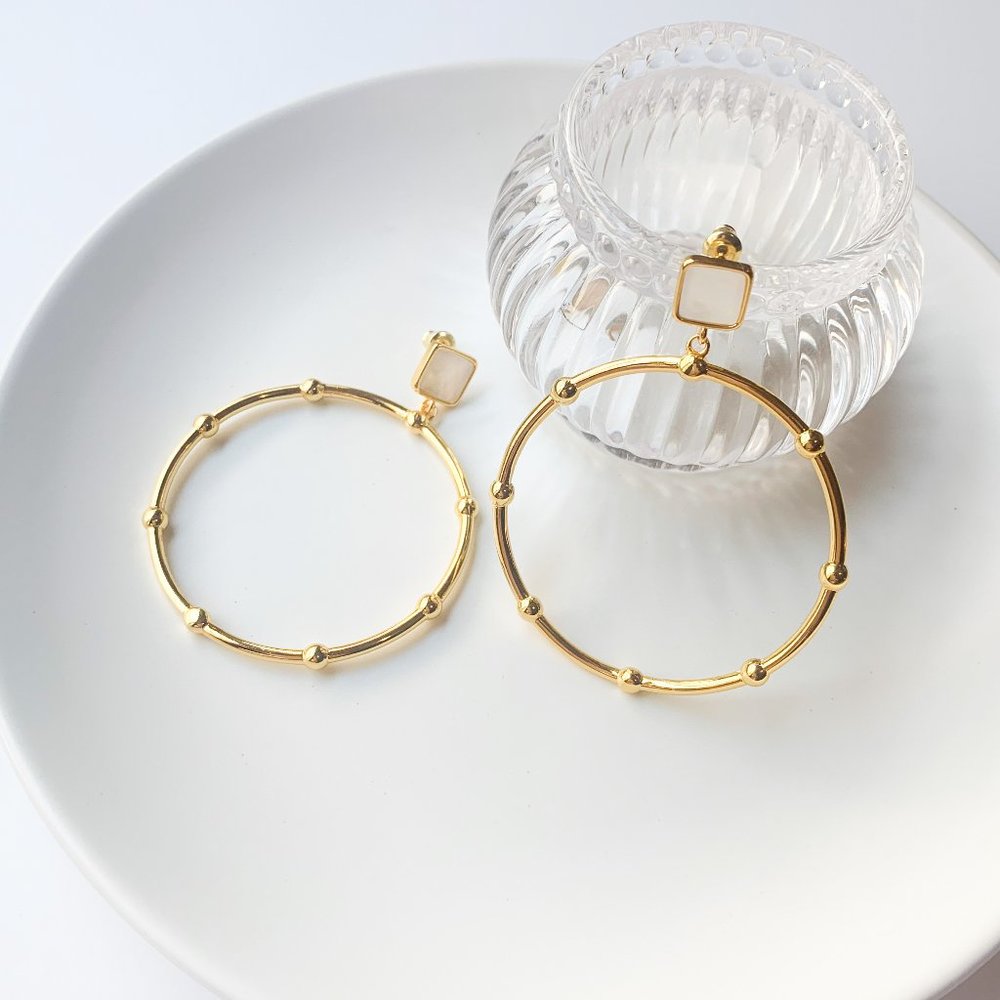 14K Gold Plated Brass White Moonstone Earrings